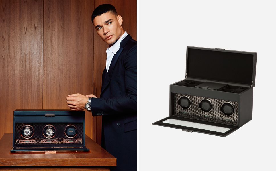 AXIS TRIPLE WATCH WINDER WITH STORAGE Powder coated Wonders of Luxury - Wolf