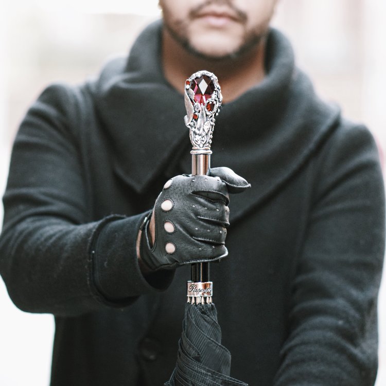 Black Mens Umbrella with Luxury Red Gem Handle - Umbrella