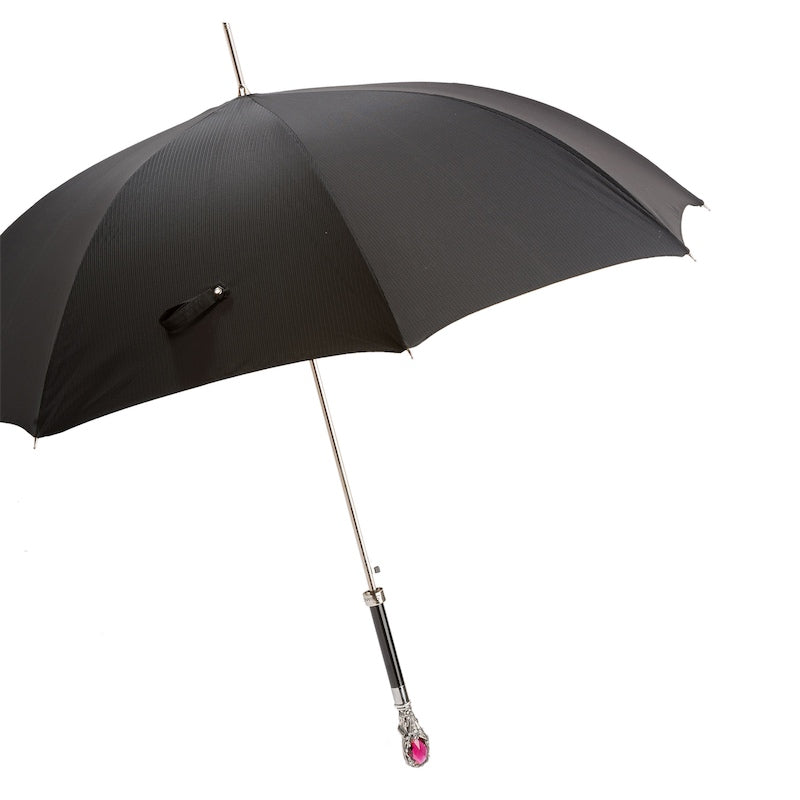 Black Mens Umbrella with Luxury Red Gem Handle - Umbrella