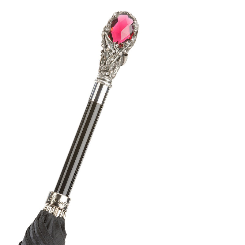 Black Mens Umbrella with Luxury Red Gem Handle - Umbrella