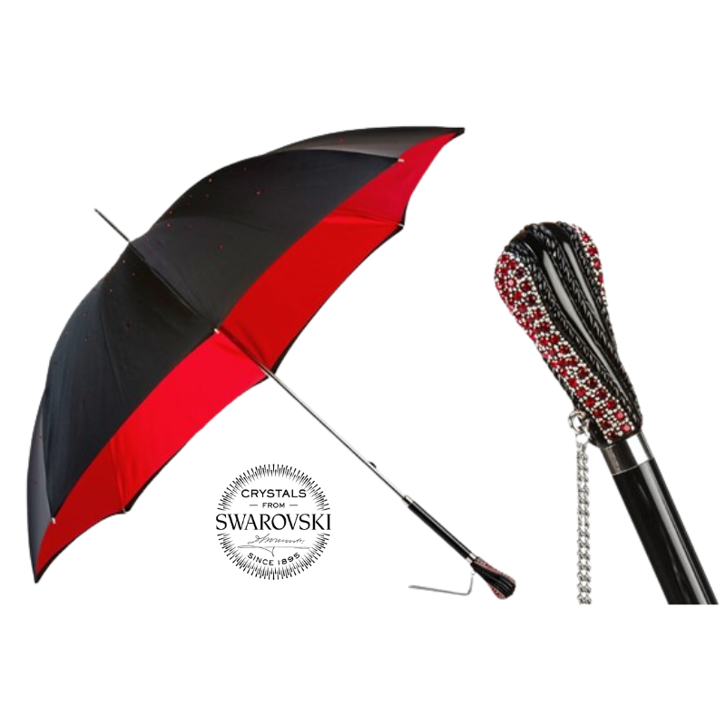 Black Swarovski® Umbrella with Red Interior Double Cloth