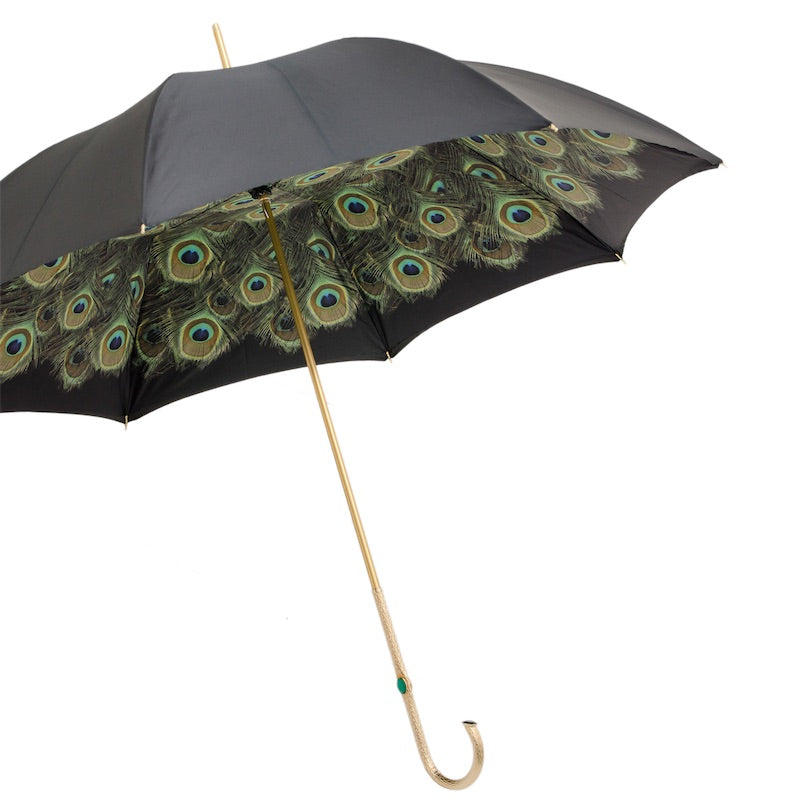 Black Umbrella with Peacock Interior Double Cloth - Umbrella