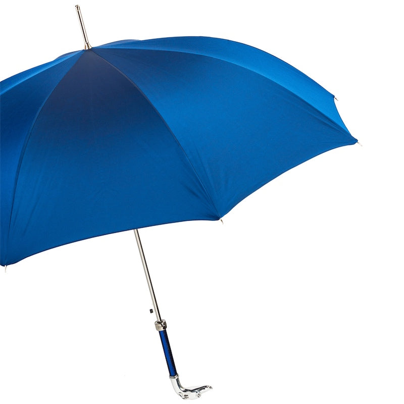Blue Umbrella Silver Greyhound Handle - Umbrella