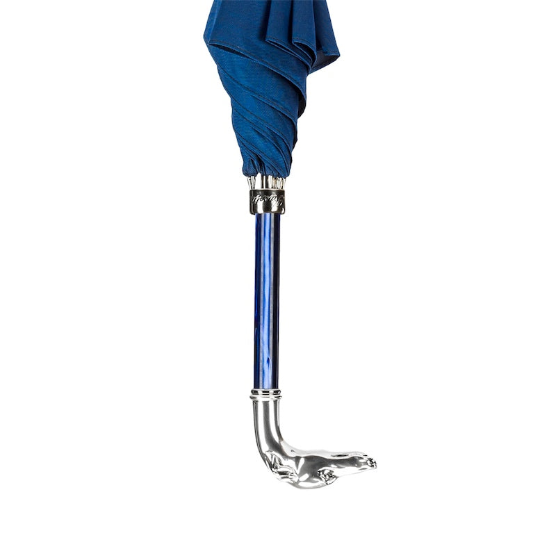Blue Umbrella Silver Greyhound Handle - Umbrella