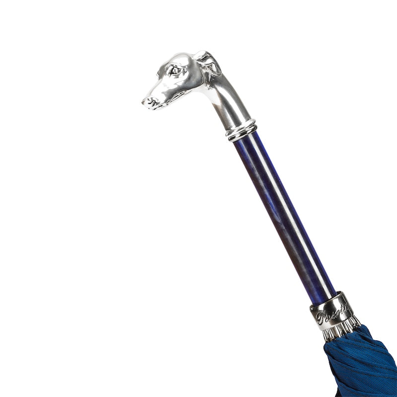 Blue Umbrella Silver Greyhound Handle - Umbrella