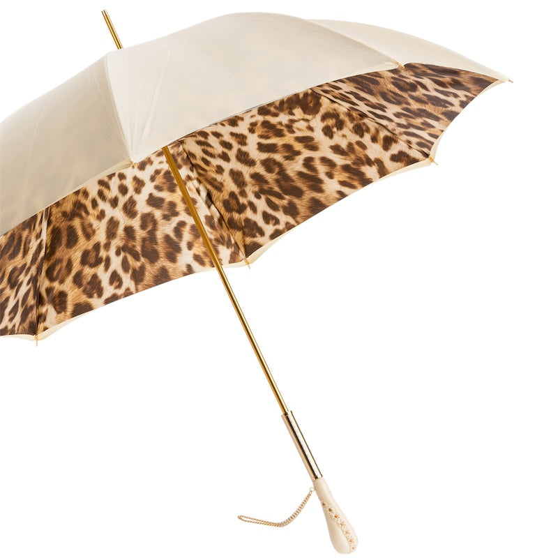 Creamy-White Leopard Print Umbrella Double Cloth - Umbrella