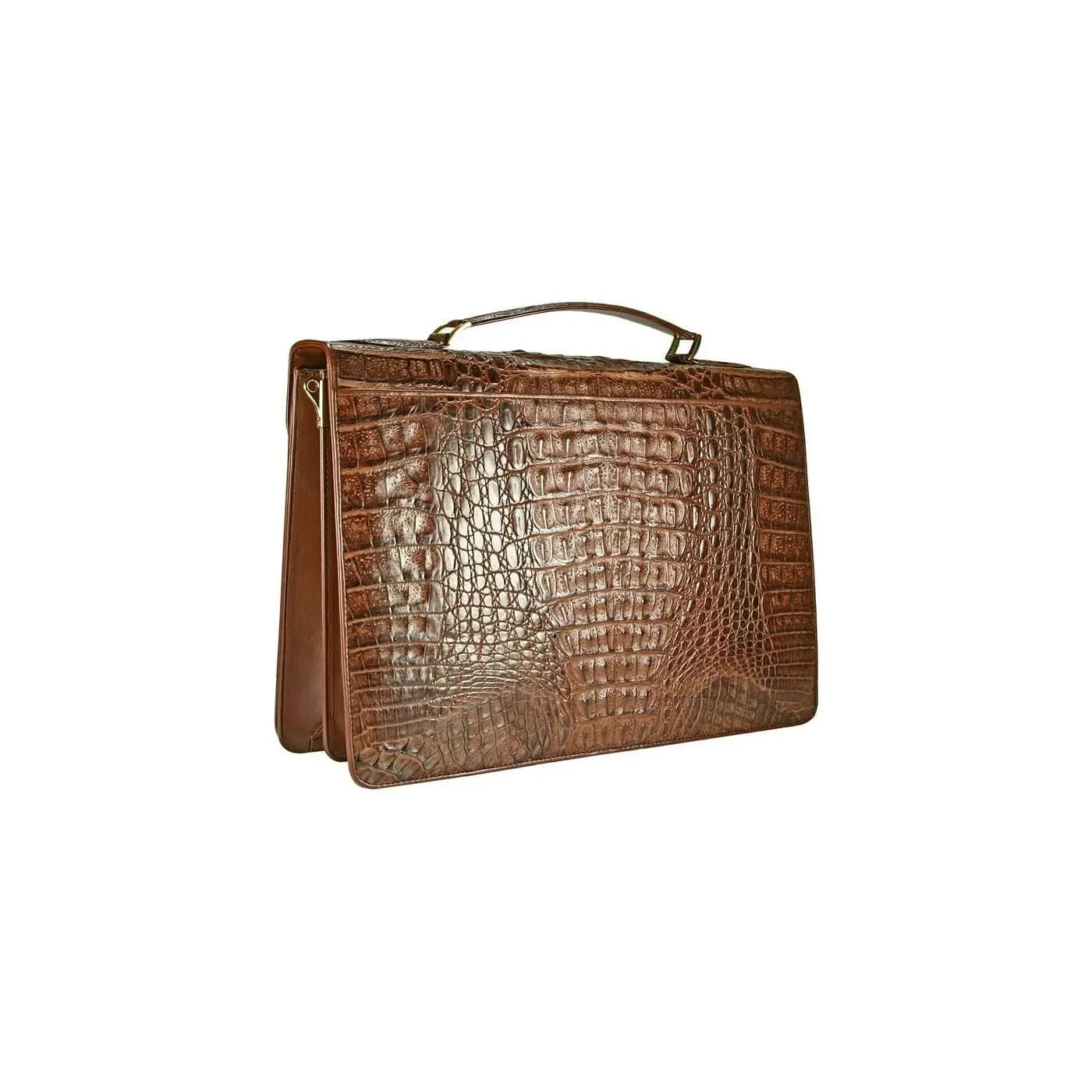 Alligator Brown Leather Briefcase back side by DeLeo One