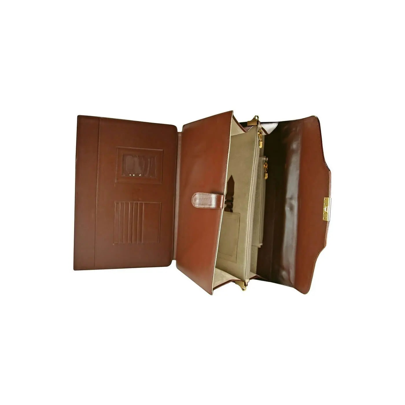 Inside View of Alligator brown leather briefcase by DeLeo One