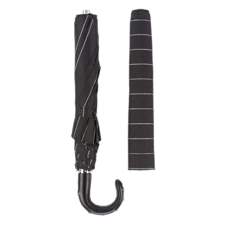 Folding Umbrella with Studs Leather Handle - Umbrella