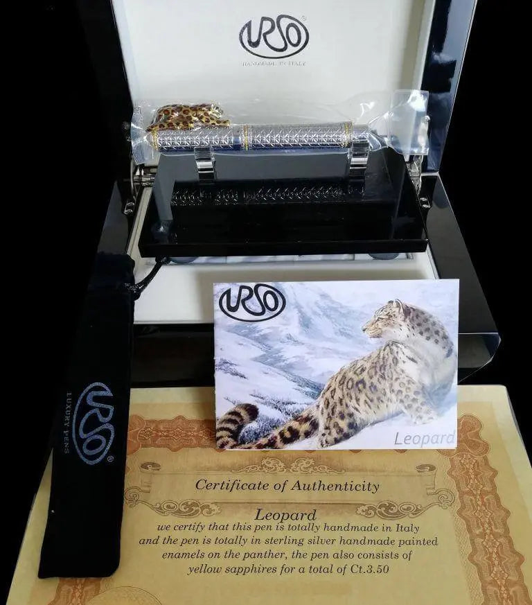 Luxury Leopard Fountain Pen Box in Sterling Silver and Yellow Sapphires