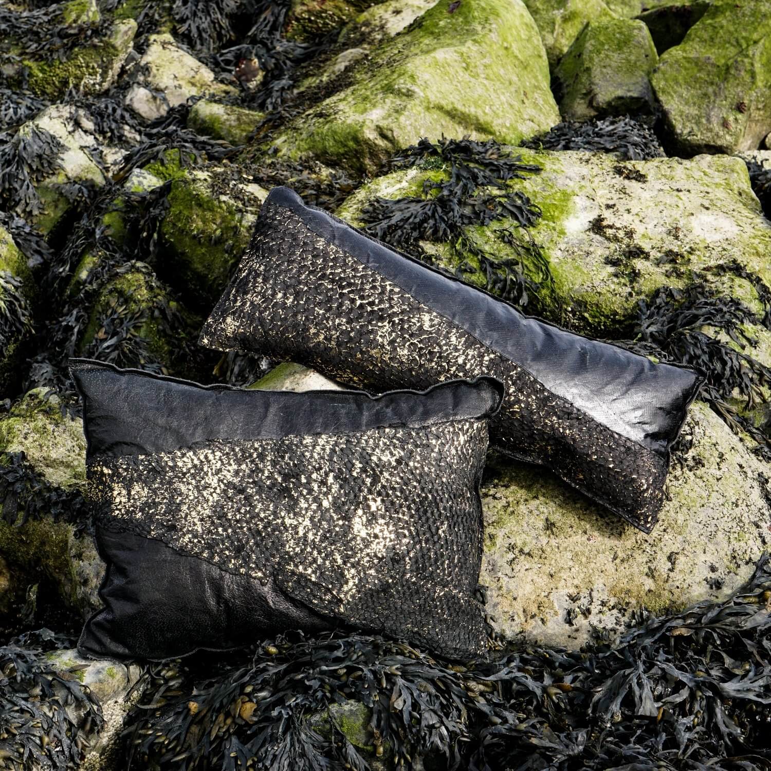Golden Night Fish Leather Pillow