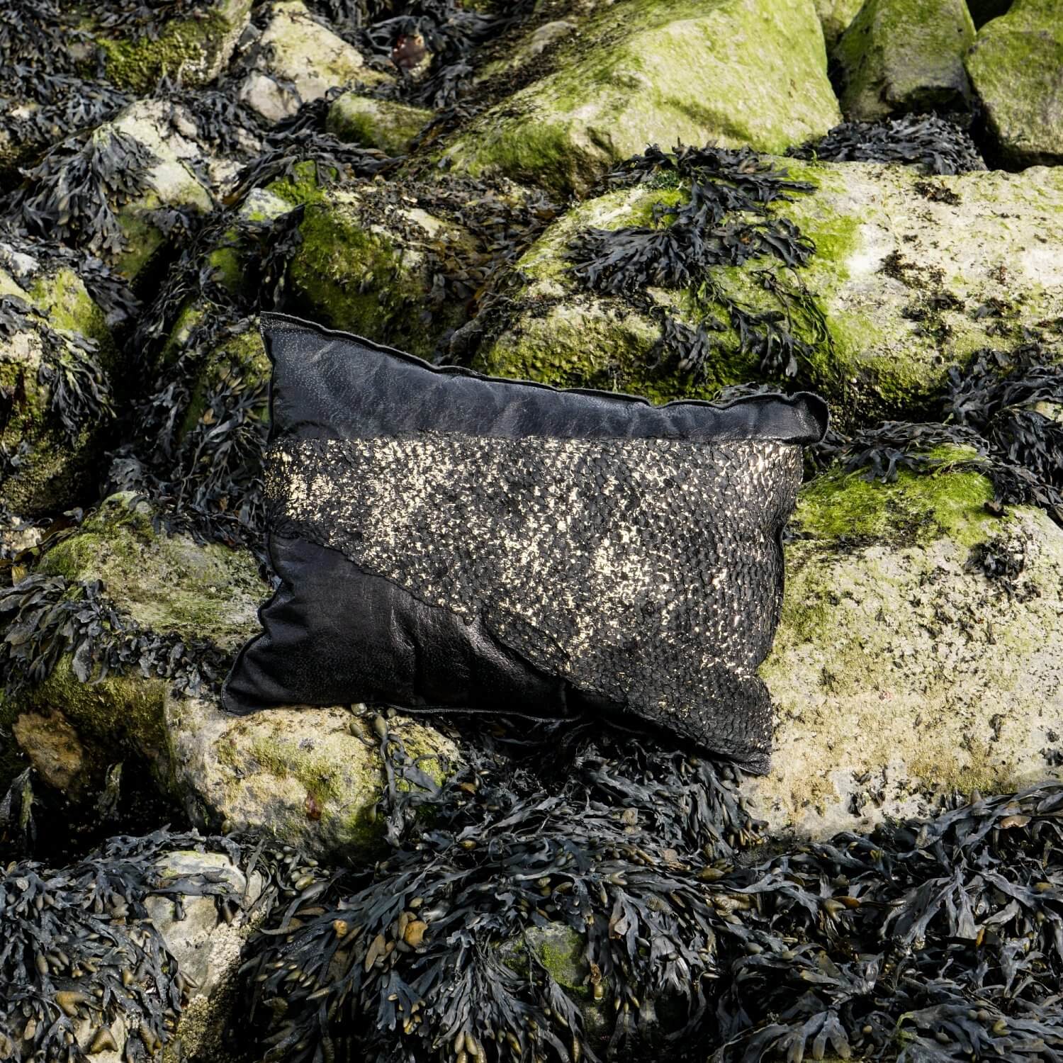 Golden Night Fish Leather Pillow by DeLeo One
