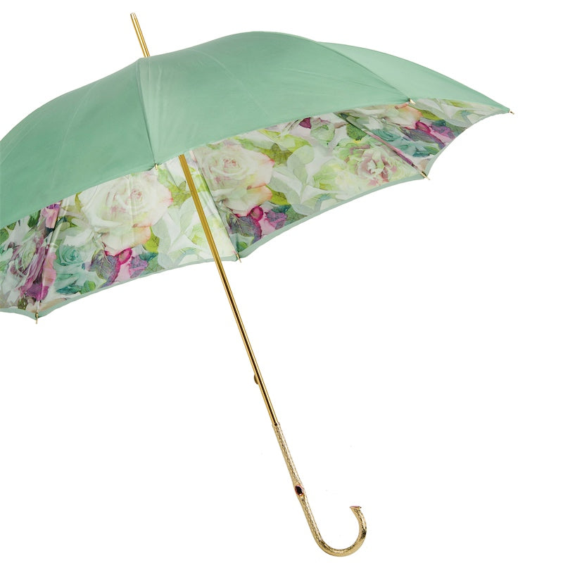 Green and Pink Roses Umbrella Double Cloth - Umbrella