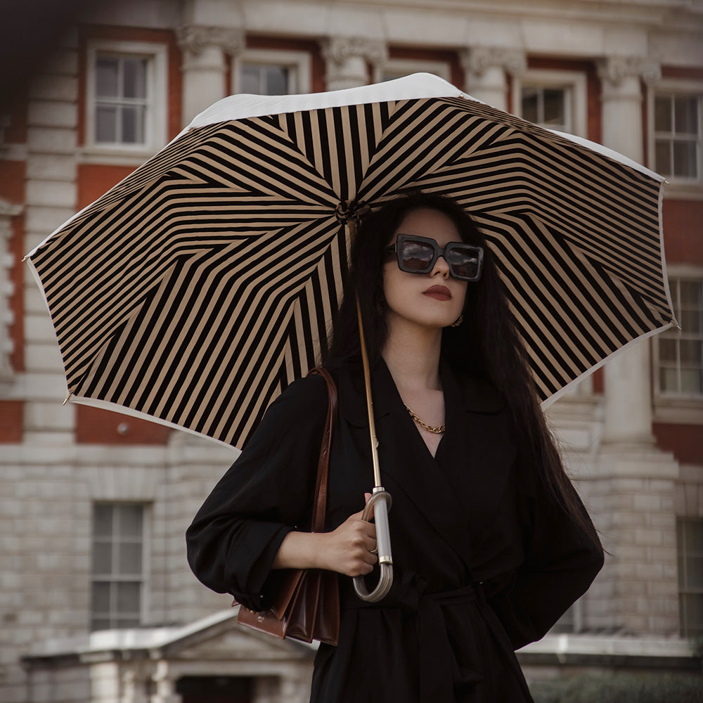 Ivory Umbrella with Black Stripes - Umbrella