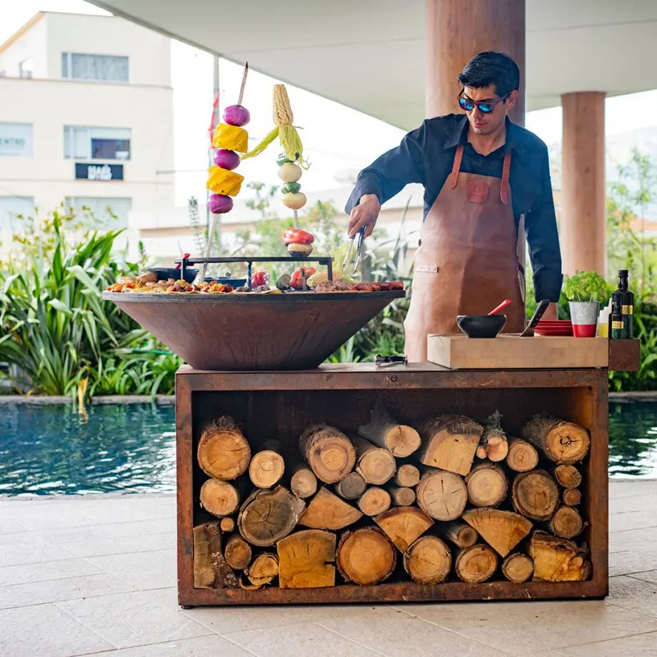 OFYR Grill Island Corten Teak Wood 85 or 100