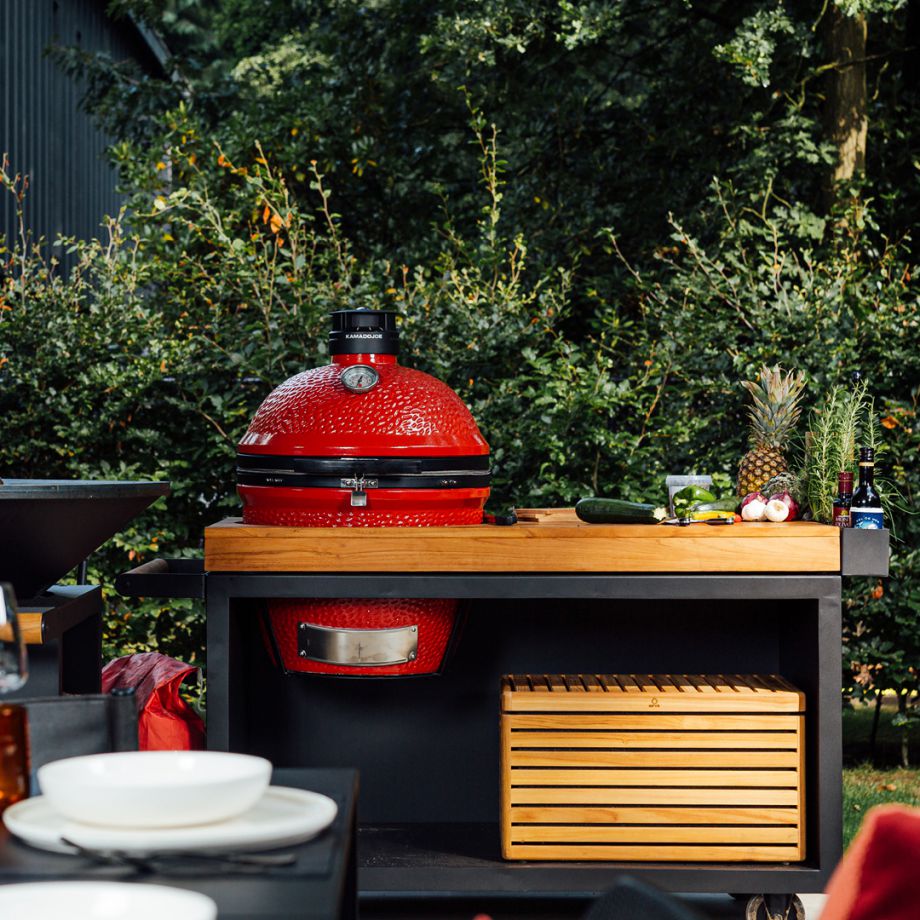 OFYR Grill kamado table Black 135 Pro Teak wood base