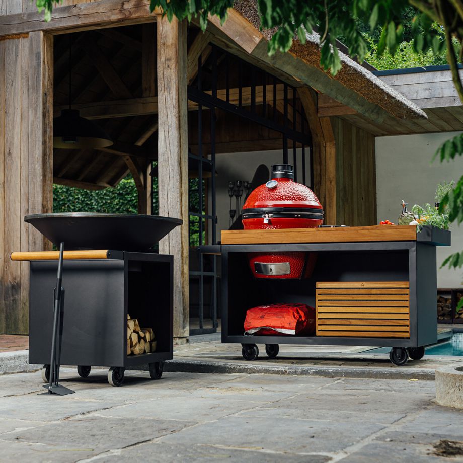 OFYR Grill kamado table Black 135 Pro Teak wood base