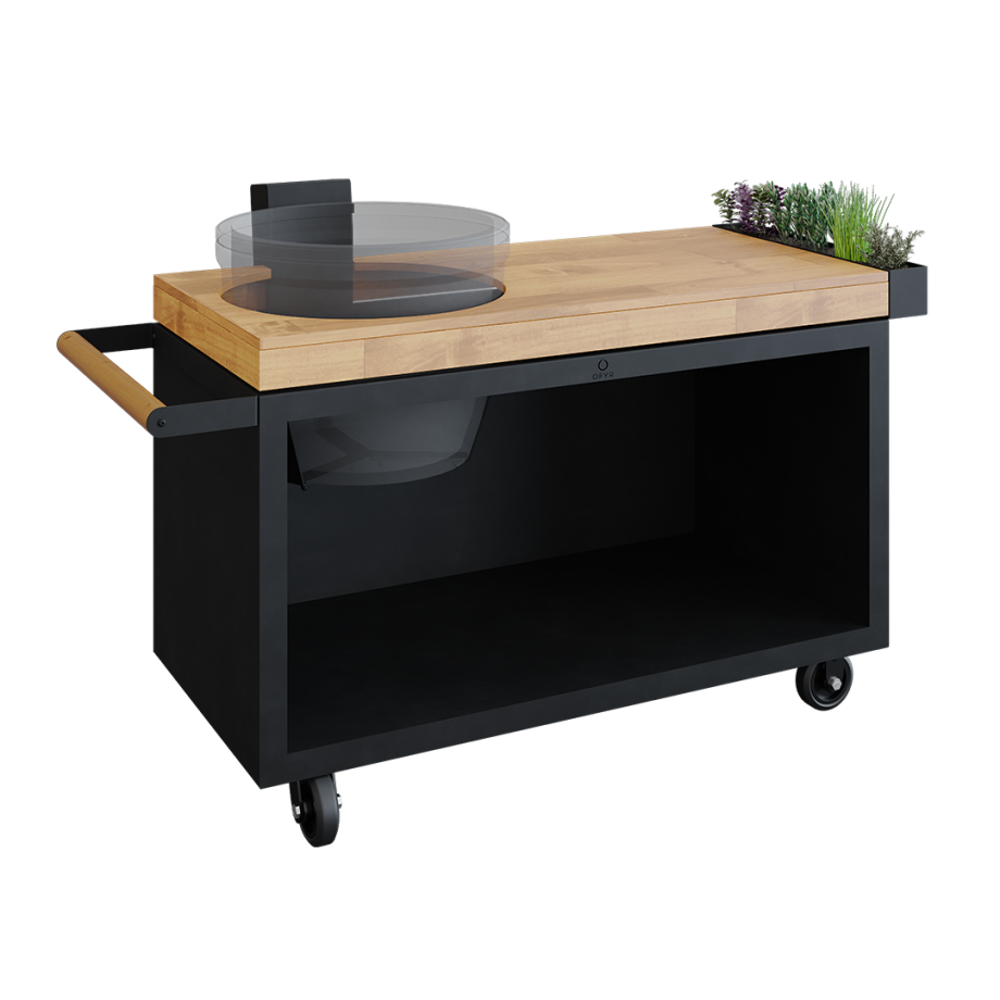 OFYR Grill kamado table Black Teak wood base