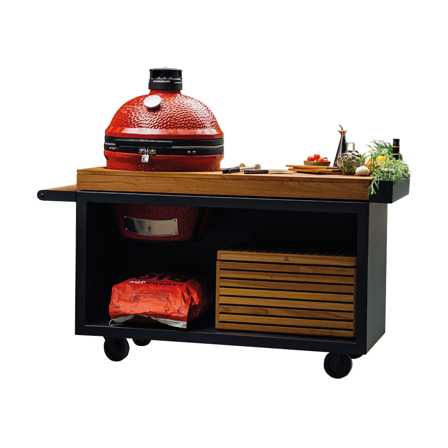 OFYR Grill kamado table Black Teak wood base