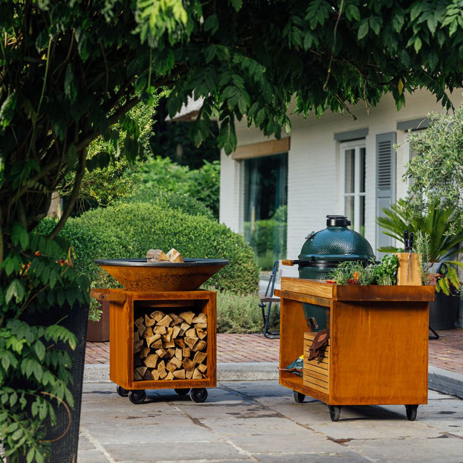 OFYR GRILL Kamado Table Corten 135 PRO Teak Wood BGE | KJ Ofyr Cooking units