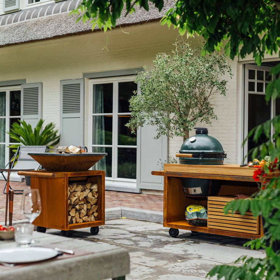 OFYR GRILL Kamado Table Corten 135 PRO Teak Wood BGE | KJ Ofyr Cooking units