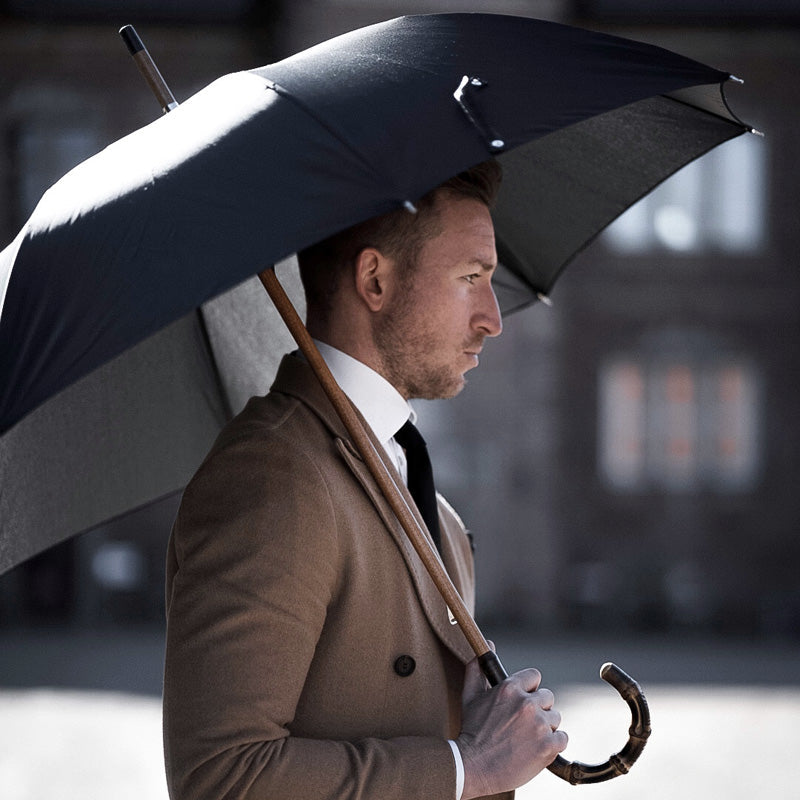 Oxford Black Umbrella with Bamboo Handle - Umbrella