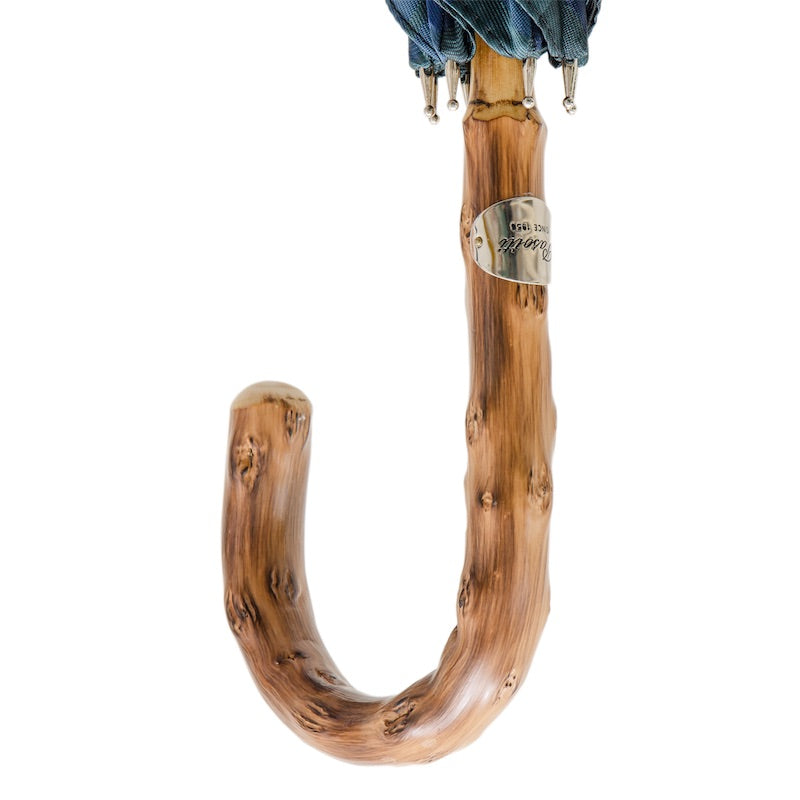 Blue Check Umbrella with Wooden Handle - Umbrella