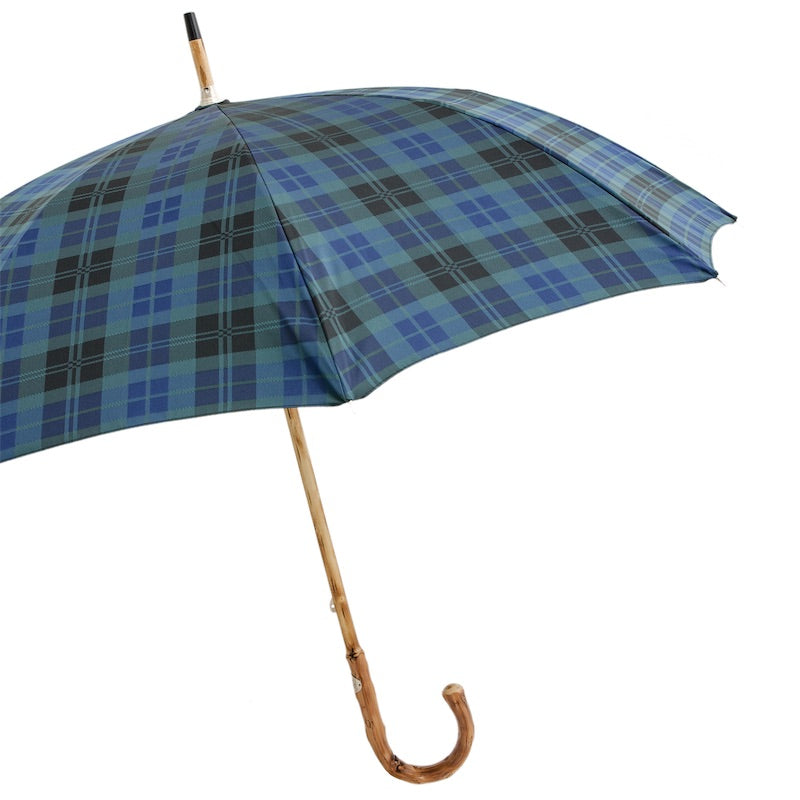 Blue Check Umbrella with Wooden Handle - Umbrella
