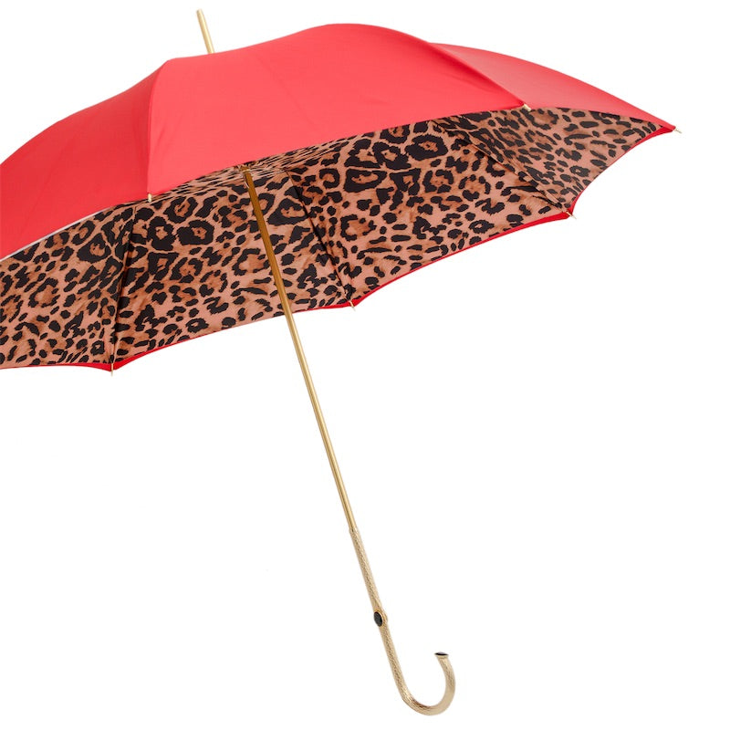 Red Leopard Print Umbrella Double Cloth - Umbrella