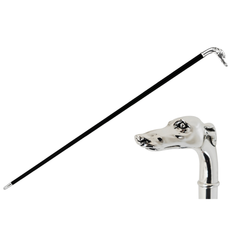 Silver Greyhound Head Cane - Canes