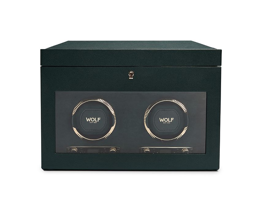 BRITISH RACING DOUBLE WATCH WINDER WITH STORAGE GREEN