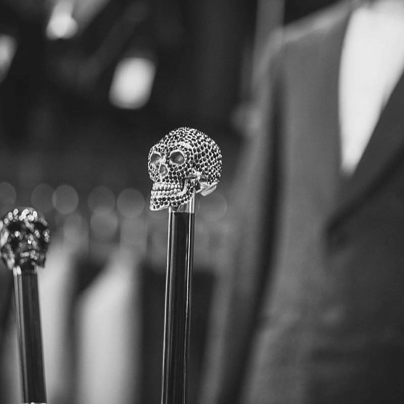 Black Swarovski® Skull Cane - Canes