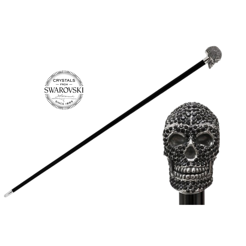 Black Swarovski® Skull Cane - Canes