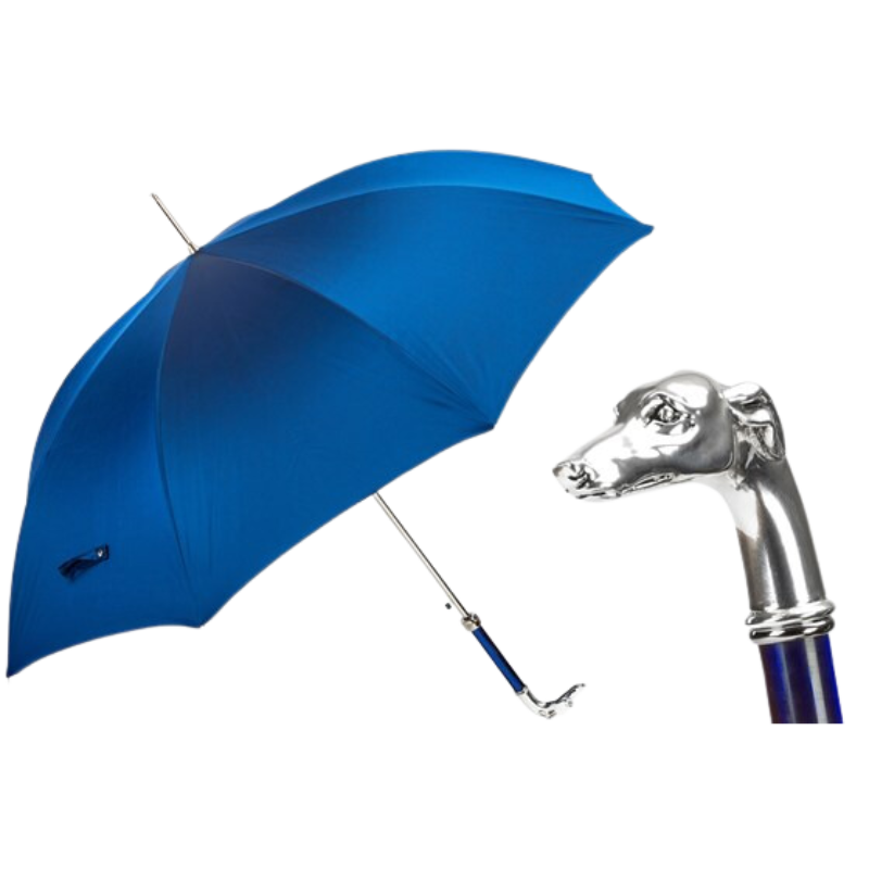 Blauwe paraplu met zilveren windhondgreep - Paraplu
