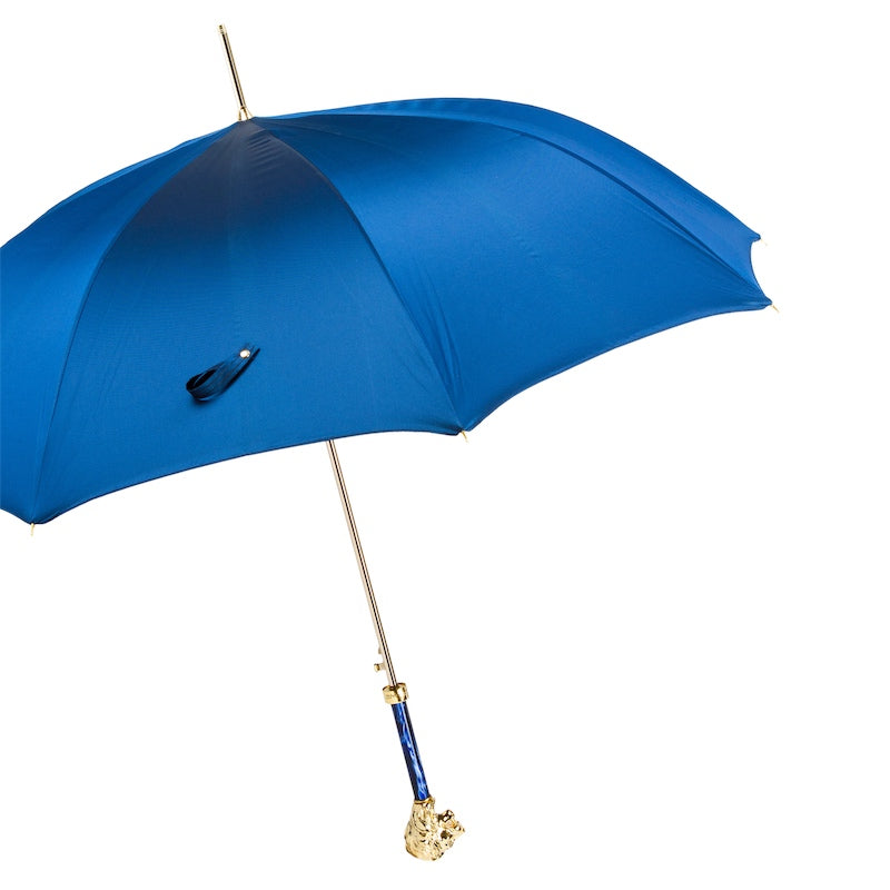 Blue Umbrella with Gold Lion Handle - Umbrella