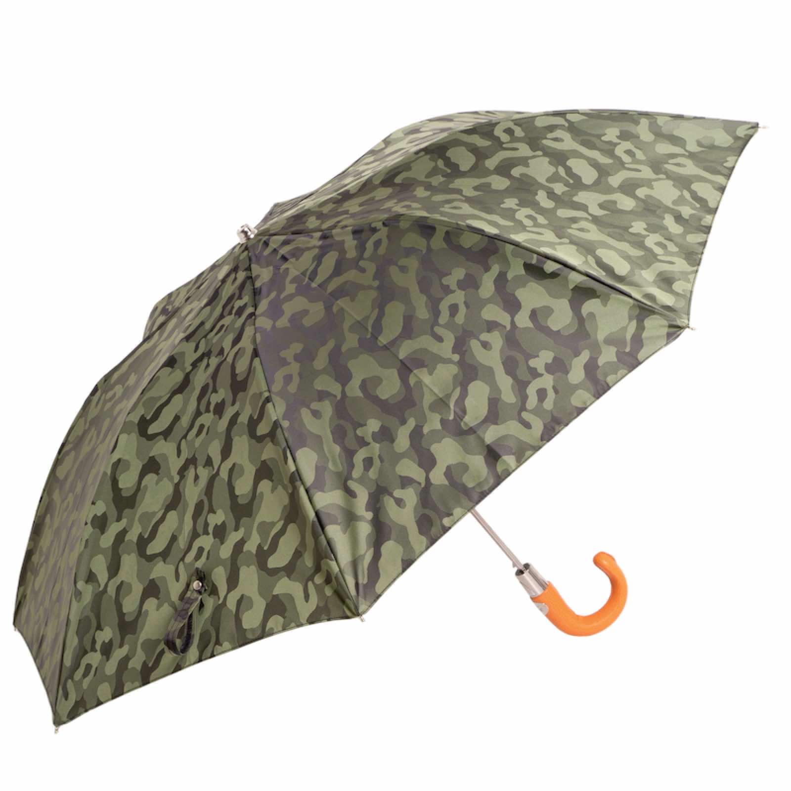 Camouflage opvouwbare paraplu met oranje leren handvat