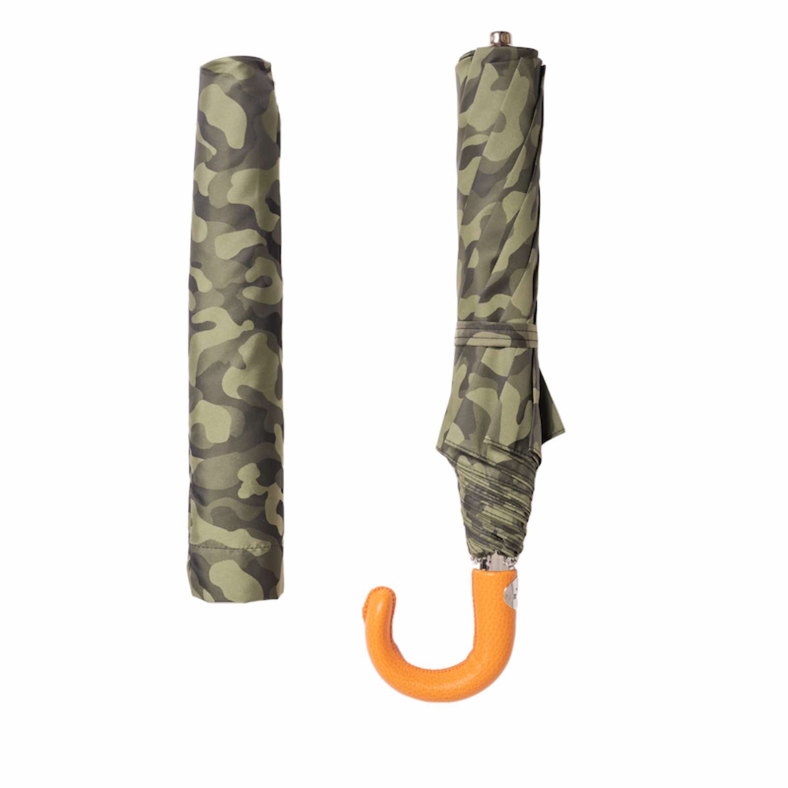 Camouflage opvouwbare paraplu met oranje leren handvat