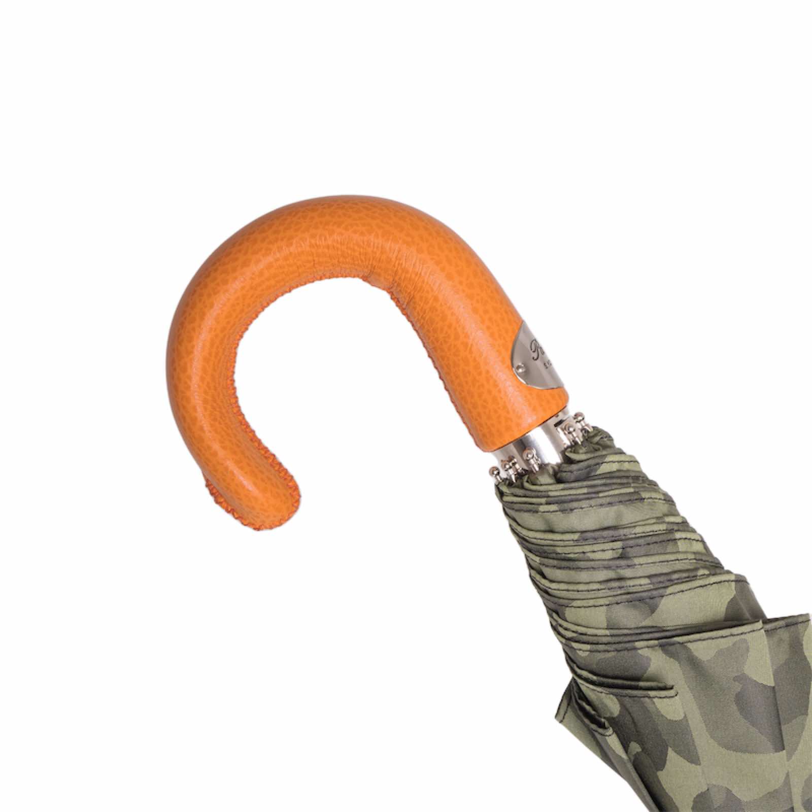 Camouflage opvouwbare paraplu met oranje leren handvat