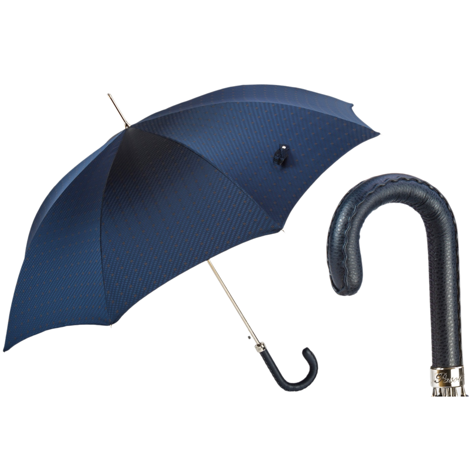 Herenparaplu met marineblauwe leren handgreep - Paraplu