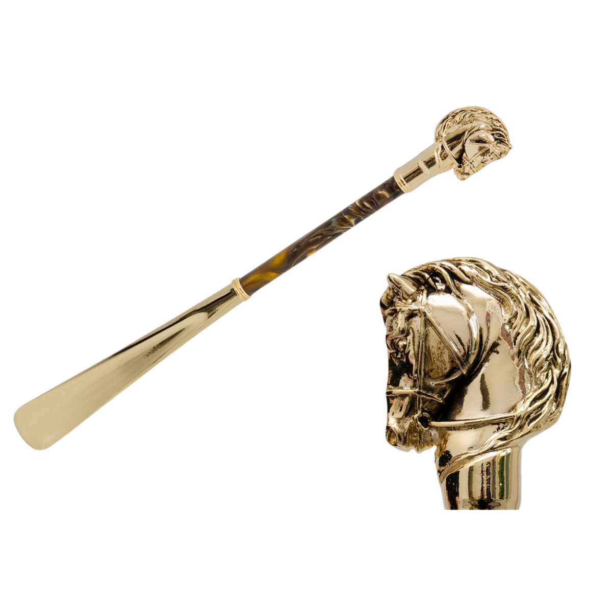 Gold Horse Shoehorn Pearly Brown Shaft - Wonders of Luxury