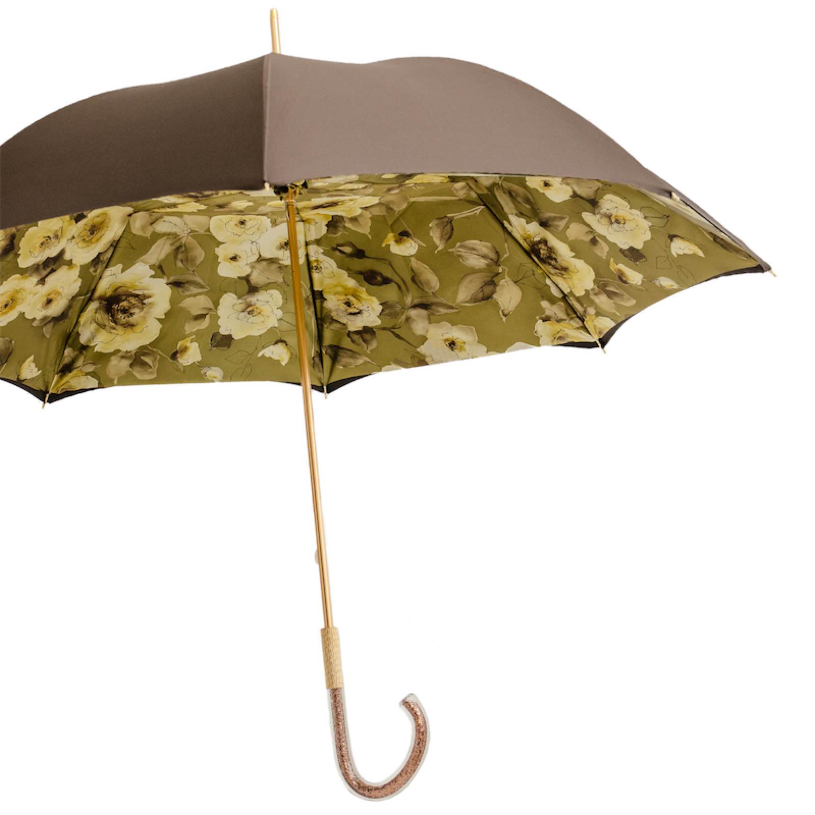 Khaki Umbrella with Flowers and Glitter - Umbrella