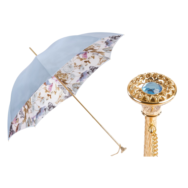 Light Blue Nature Umbrella with Butterflies - Umbrella