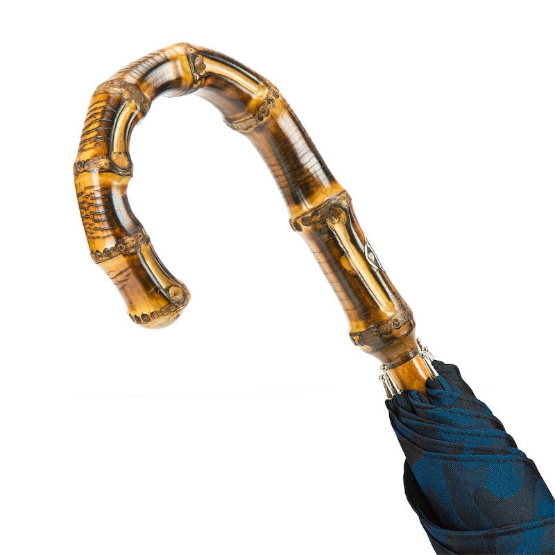 Marineblauwe camouflageparaplu met bamboe handvat - Paraplu