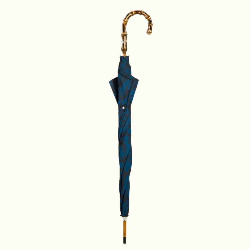 Marineblauwe camouflageparaplu met bamboe handvat - Paraplu