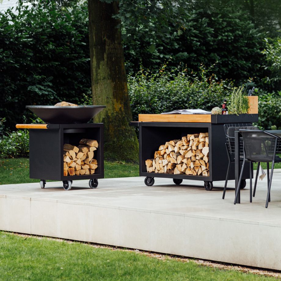 OFYR Grill Mise en Place Tafel Zwart 135 PRO Teakhouten onderstel