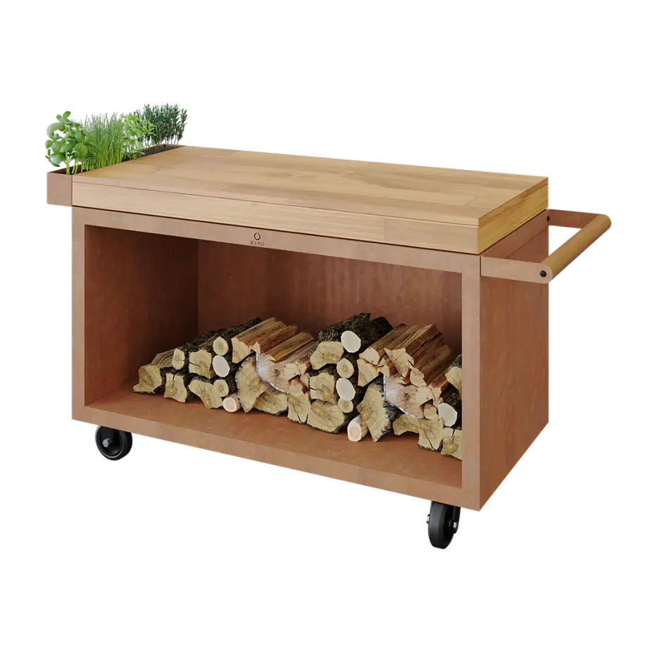 OFYR Grill Mise en Place Tafel Corten 135 PRO Teakhout