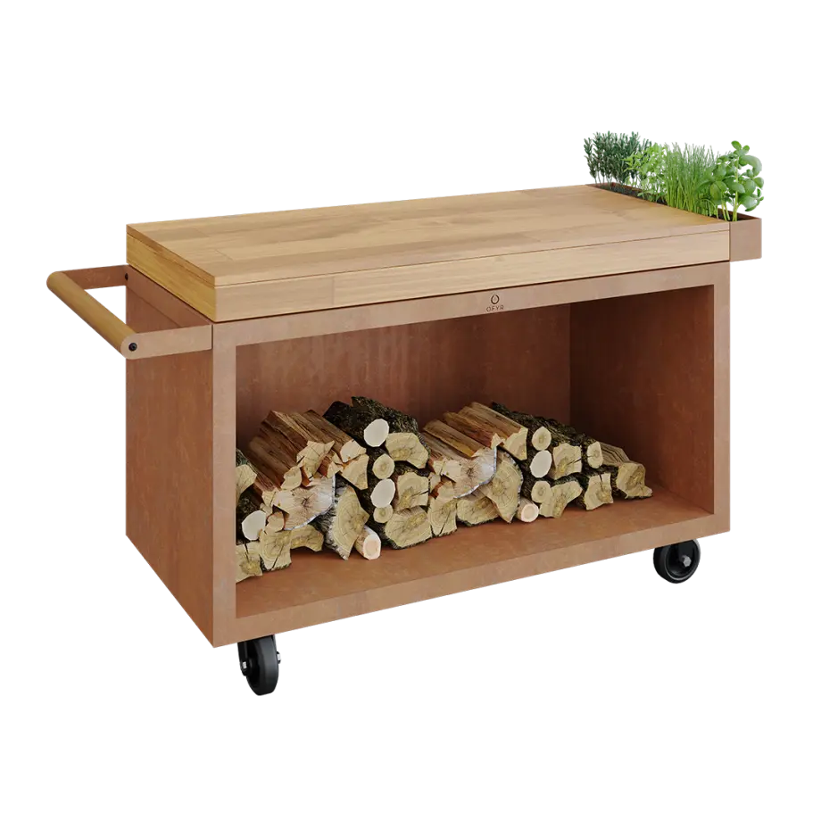 OFYR Grill Mise en Place Table Corten 135 PRO Teak Wood