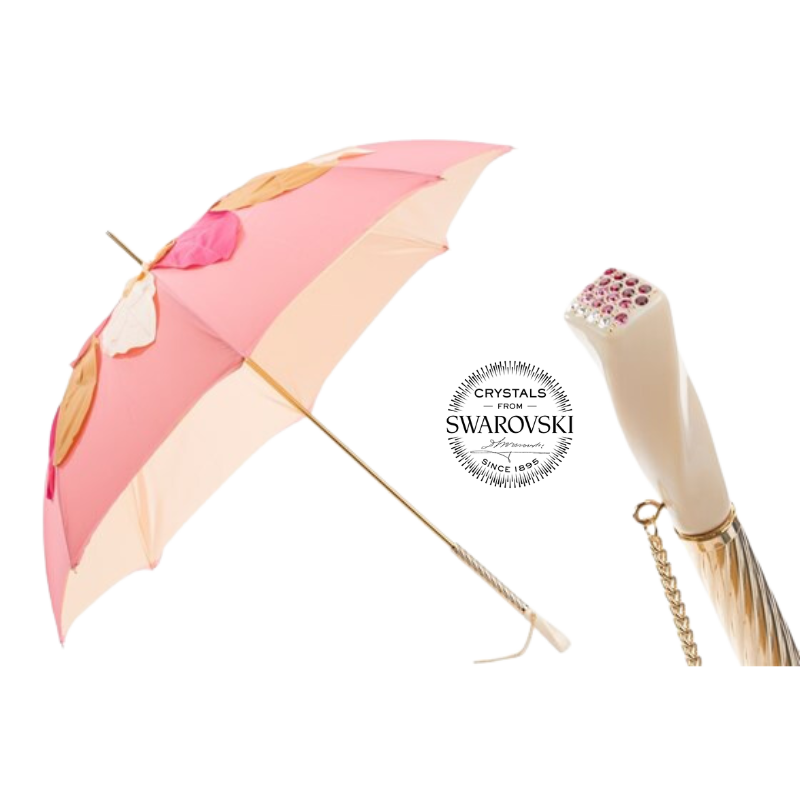 Mooie roze paraplu met bladeren dubbele doek - Paraplu