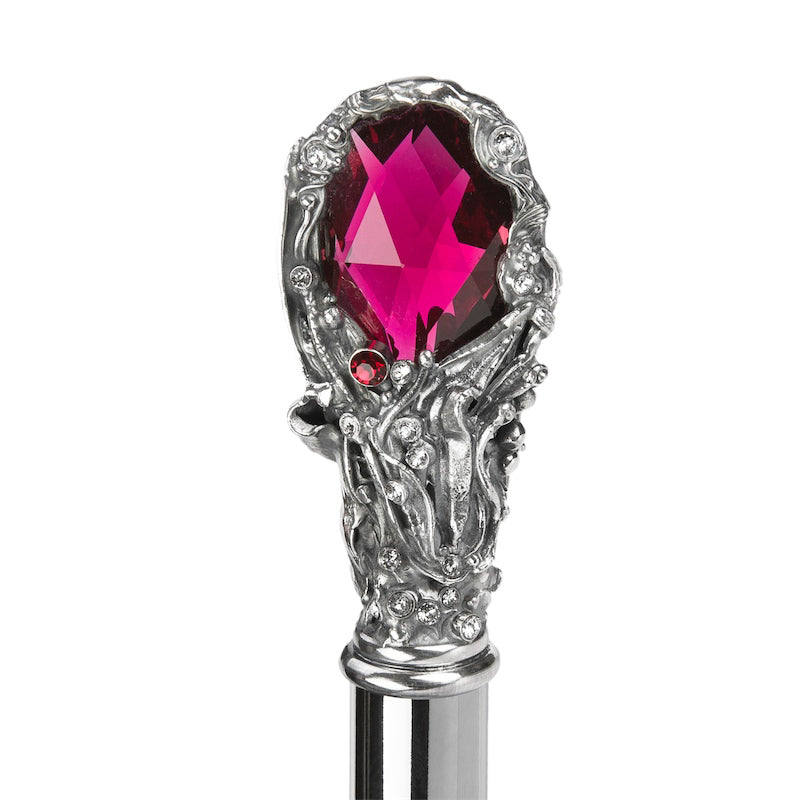 Zwarte herenparaplu met luxe rode edelsteengreep - Paraplu