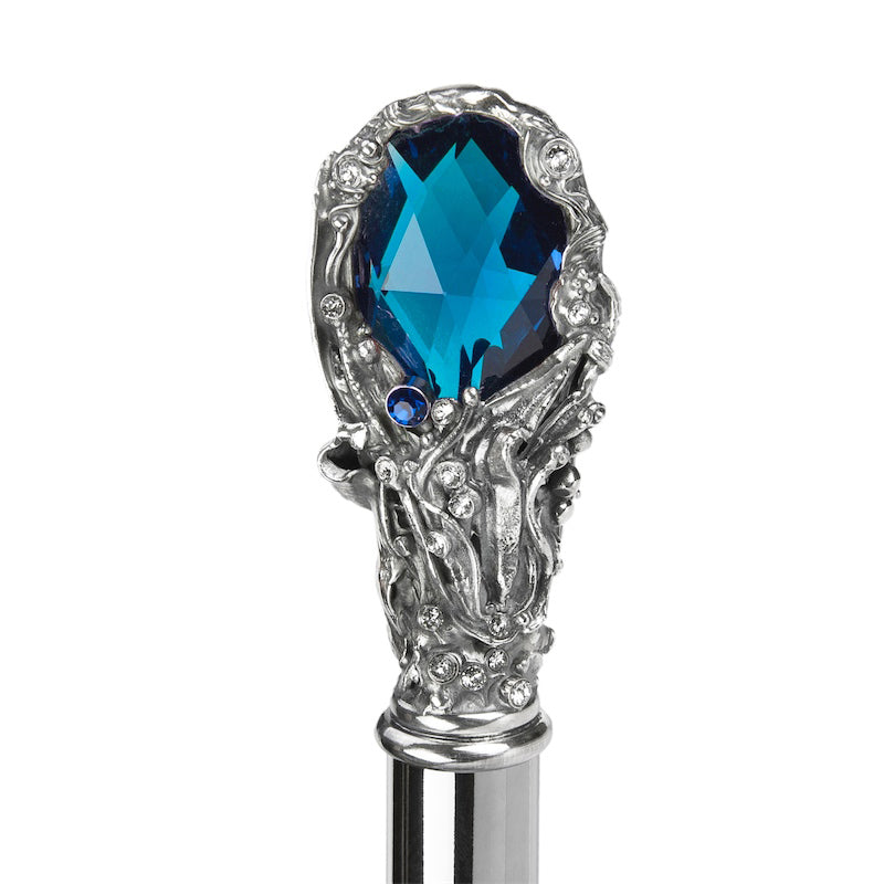 Zwarte paraplu met luxe blauwe edelsteengreep - Paraplu